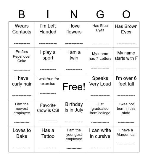 Find Someone Who? Bingo Card