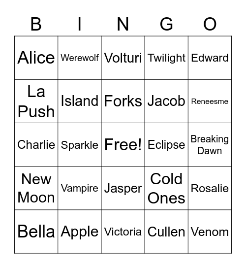 Twilight Bingo Card