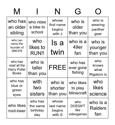 Find a Teammate: Bingo Card
