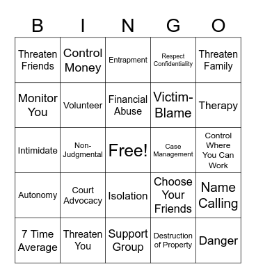 Domestic Violence: Recognizing Signs and How to Help Bingo Card