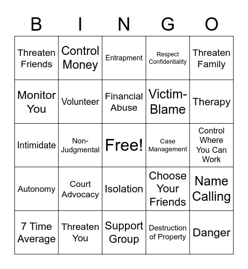 Domestic Violence: Recognizing Signs and How to Help Bingo Card