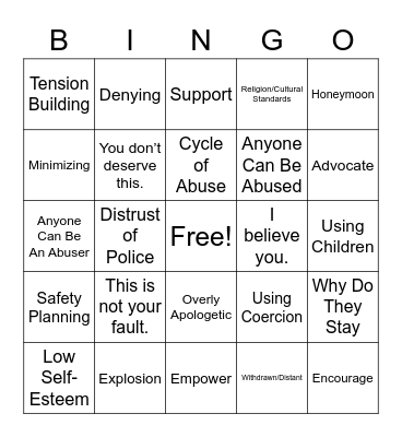 Domestic Violence: Recognizing Signs and How to Help Bingo Card