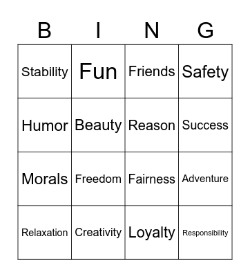 Core Values Bingo! Bingo Card