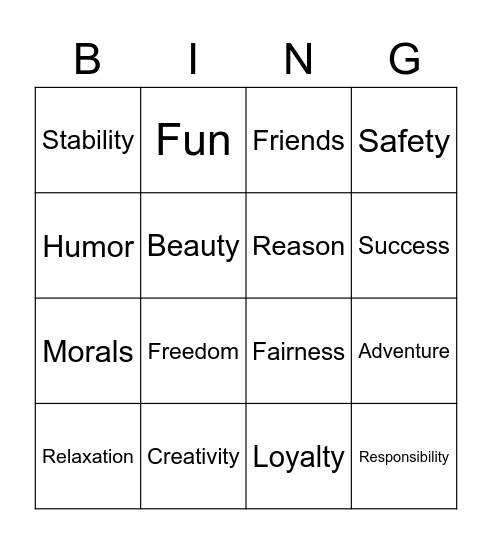 Core Values Bingo! Bingo Card