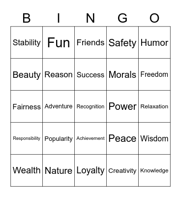 Core Values Bingo! Bingo Card