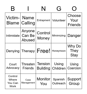 Domestic Violence: Recognizing Signs and How to Help Bingo Card
