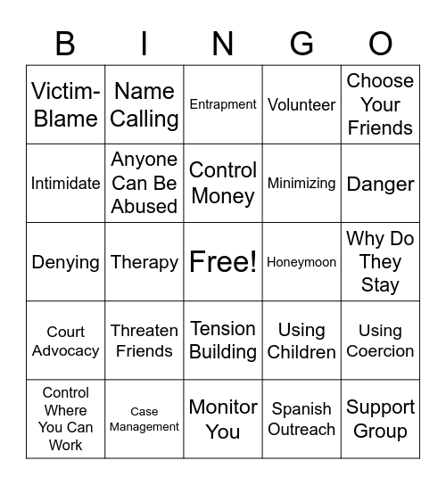 Domestic Violence: Recognizing Signs and How to Help Bingo Card