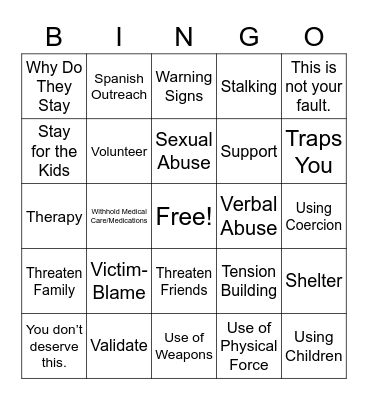 Domestic Violence: Recognizing the Signs and How to Help Bingo Card