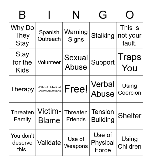 Domestic Violence: Recognizing the Signs and How to Help Bingo Card