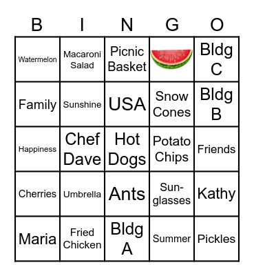 The Great Indoor Picnic Bingo Card