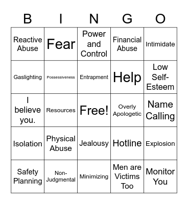 Domestic Violence: Recognizing the Signs and How to Help Bingo Card