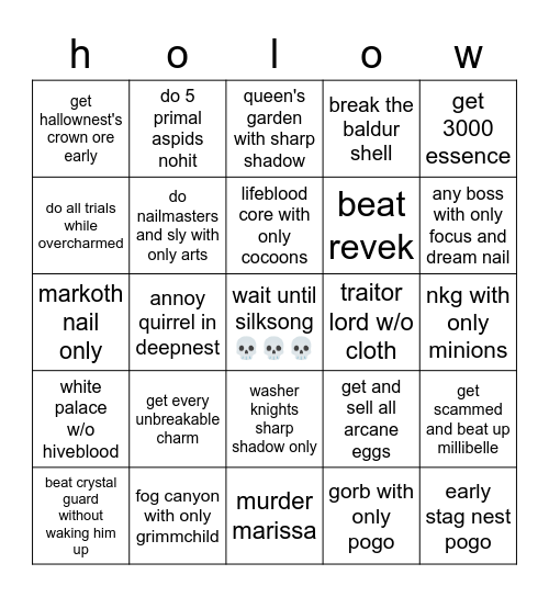 steel soul bingo Card