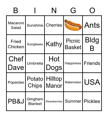 The Great Indoor Picnic Bingo Card
