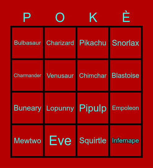 Pokèmon Bingo Card