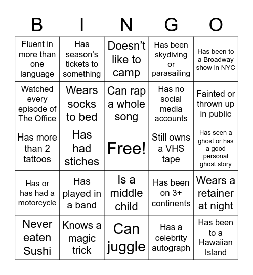RISE Bingo Card