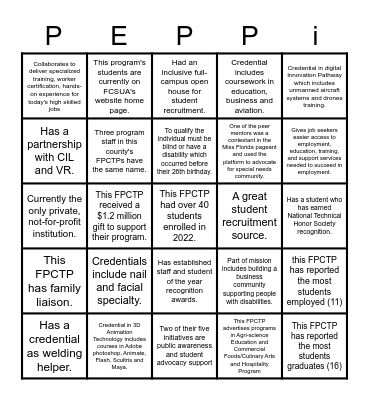 FLPEPPI Expo Bingo Card