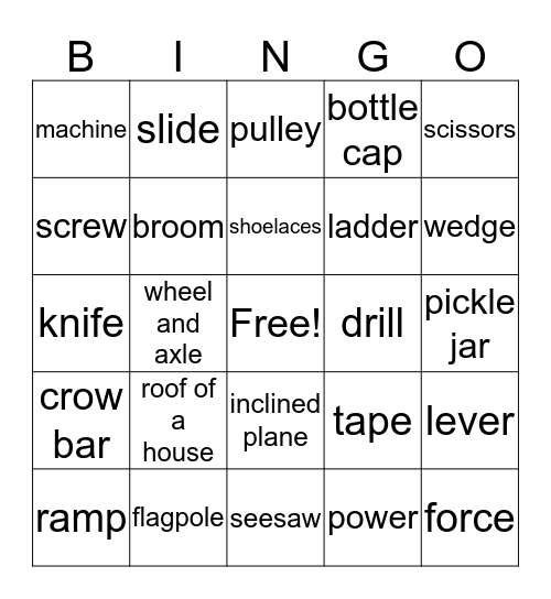 Simple Machines  Bingo Card