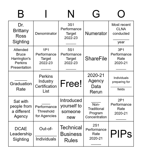 Perkins Bingo Card