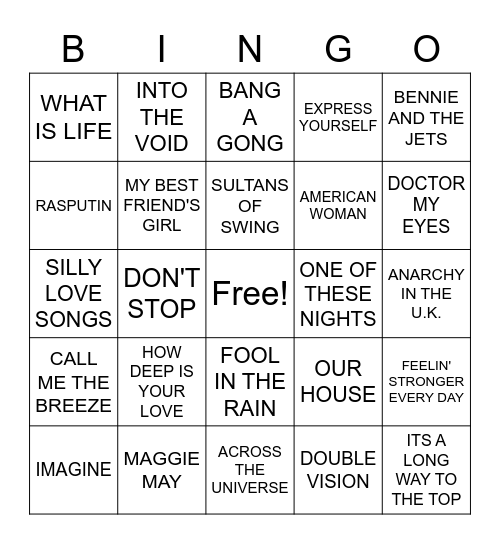 70's BBS Round 1 2022 Bingo Card
