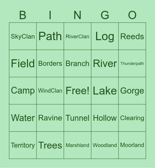 Territory Bingo Card