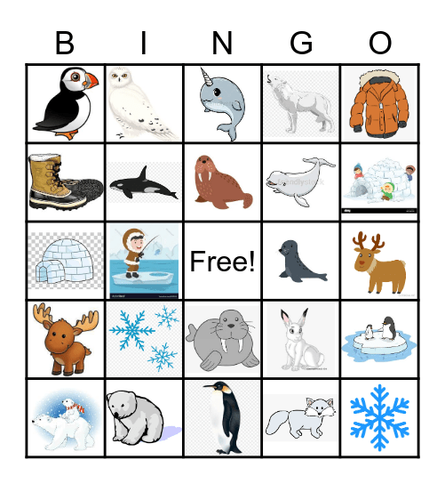 Arctic Animal Bingo Card