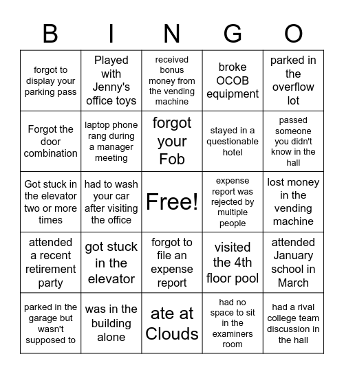 A Day at OCOB's Office Bingo Card