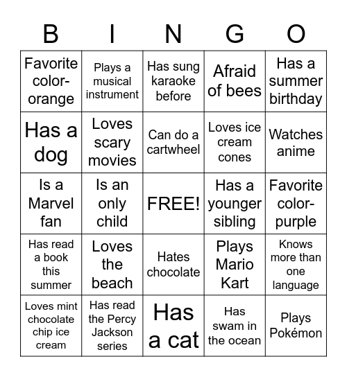 PEOPLE Bingo Card