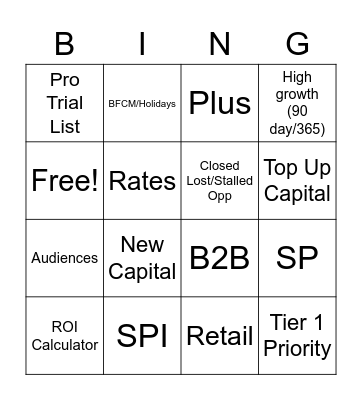 SPIFF BINGO Card