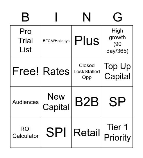 SPIFF BINGO Card