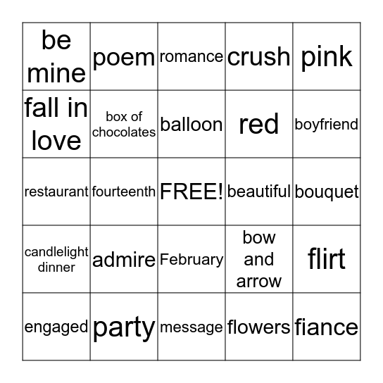 Valentine's Bingo Card
