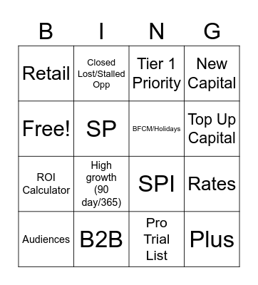 SPIFF BINGO Card