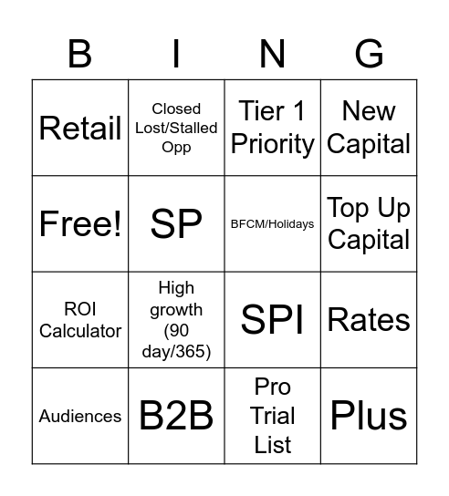 SPIFF BINGO Card