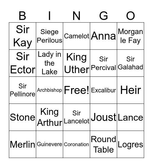 Medieval Legends Bingo Card