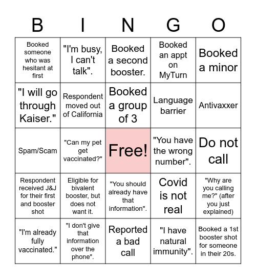 Team 4 Bingo Card