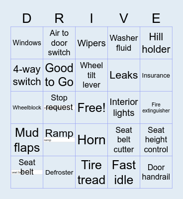 Pre-Trip Inspection Bingo Card