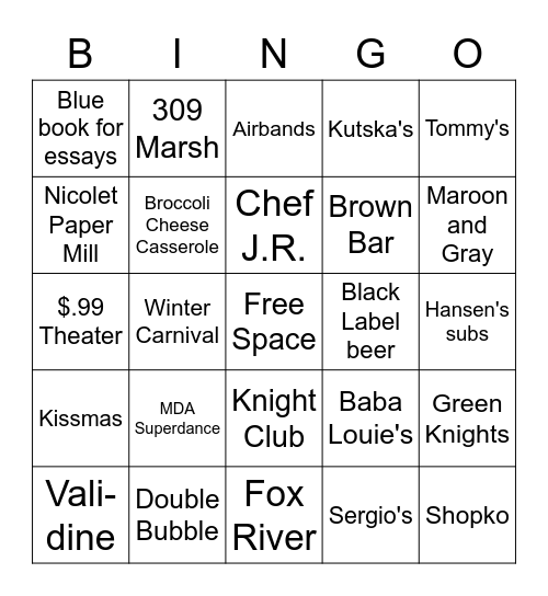 Camaraderie Reunion Bingo Card