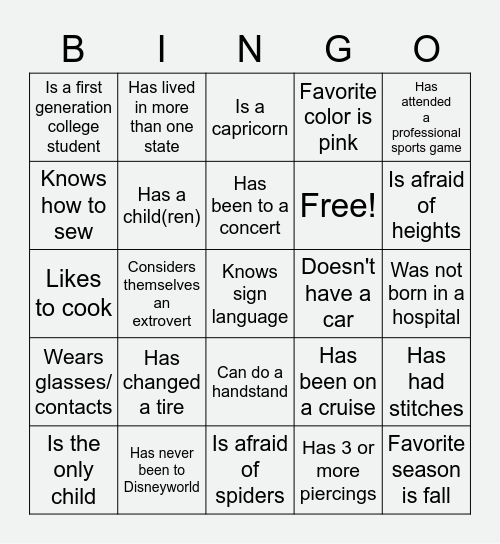 Diversity Bingo Card