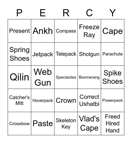 Spelunky Items Bingo Card