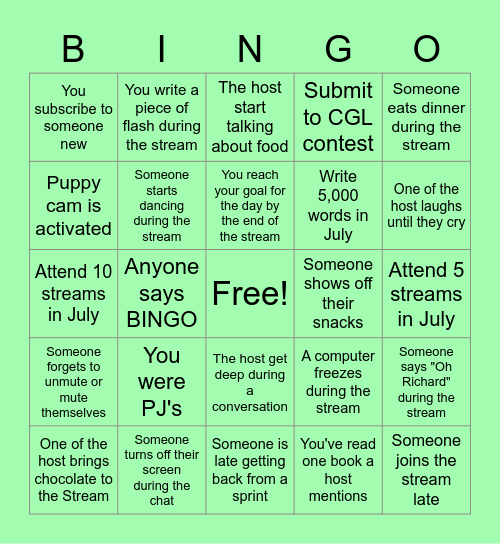 Camp Nano Bingo 2 Bingo Card