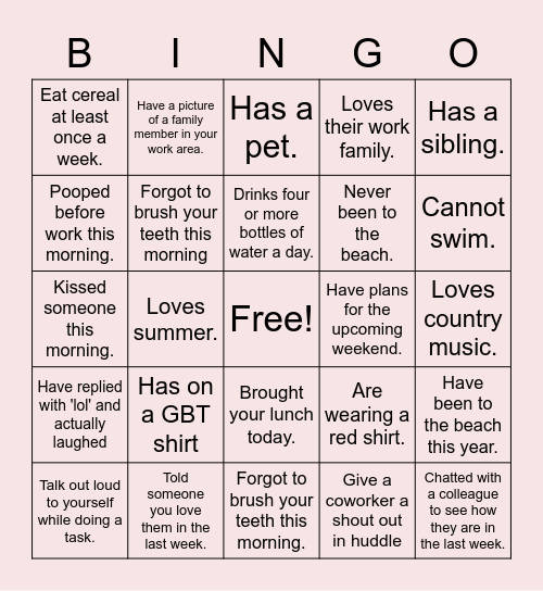 Remote Work Bingo Card