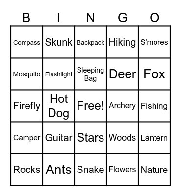 Camping Bingo - Words Bingo Card