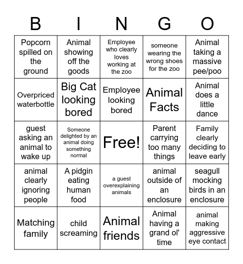 Zoo Day Bingo Card