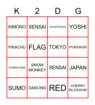 Japanese Bingo Card