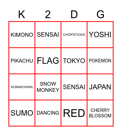 Japanese Bingo Card