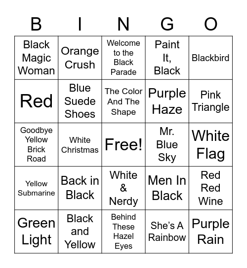 Musical Bingo: Colors Bingo Card