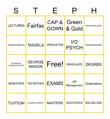Graduation Bingo Card