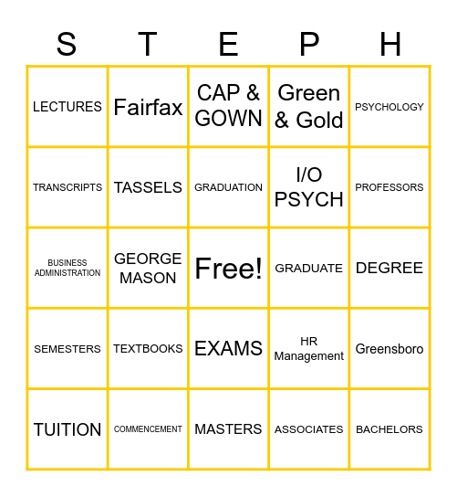 Graduation Bingo Card