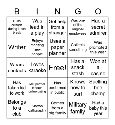 Guess Who BINGO Card