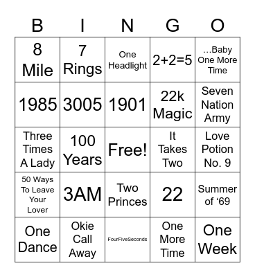 Music Bingo: Numbers Bingo Card