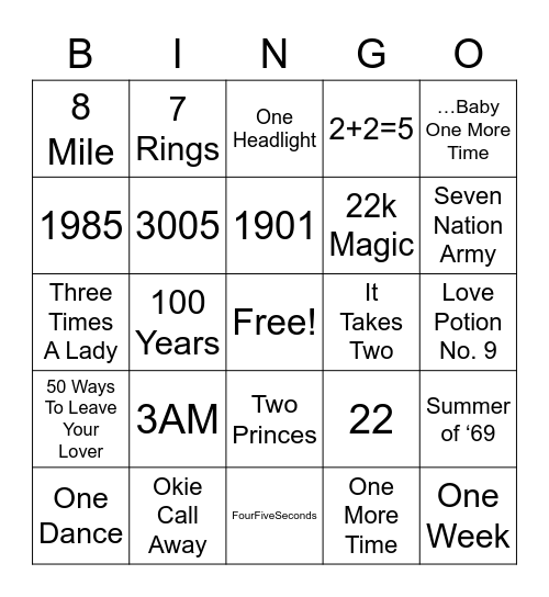 Music Bingo: Numbers Bingo Card